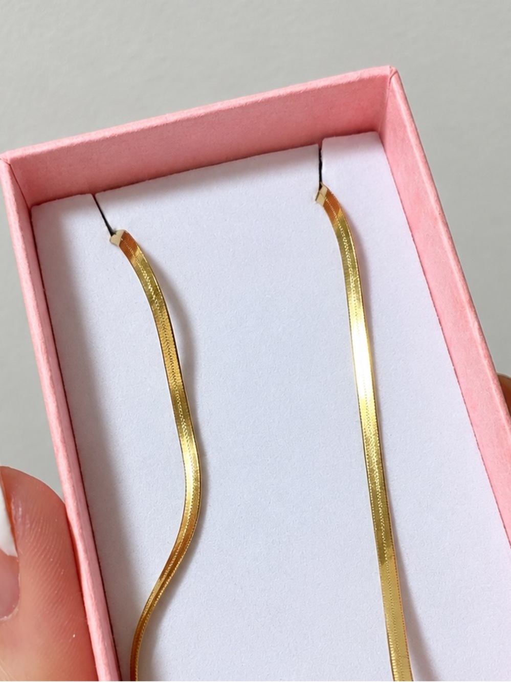 Gold Tone Herringbone Chain Necklace - Women Jewelry. Waterproof, stainless